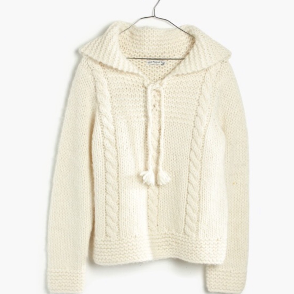 Madewell Cream Alpaca Thick Knit Hooded Sweater Size Medium